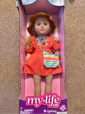 My Life As Sydney Doll in Orange Dress with Striped Bag